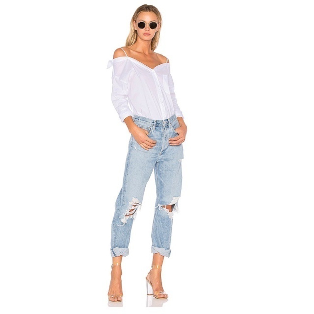 Agolde 90's Mid Rise Loose Fit Size 24 Distressed Baggy 100% Cotton Button Fly